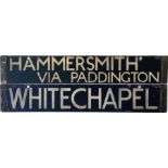 London Underground enamel DESTINATION PLATE for Hammersmith via Paddington/Whitechapel on the