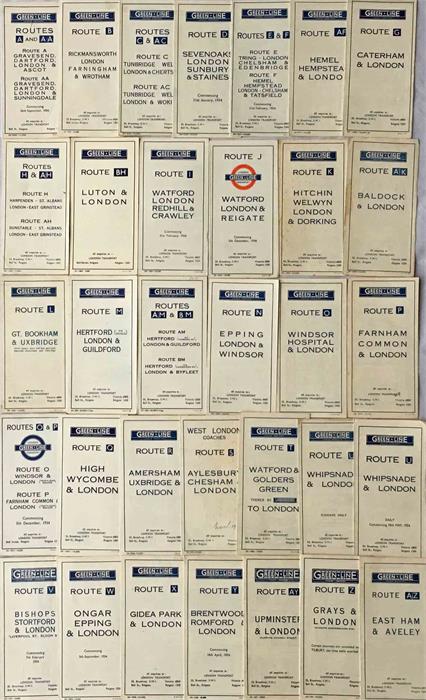 Quantity (33) of 1934 London Transport Green Line Coaches TIMETABLE LEAFLETS. All different and