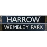 London Underground CO/CP Stock enamel DESTINATION PLATE for Harrow/Wembley Park on the