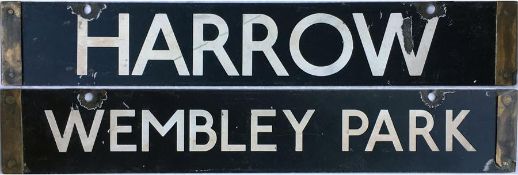 London Underground CO/CP Stock enamel DESTINATION PLATE for Harrow/Wembley Park on the