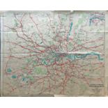 1951 quad-royal POSTER MAP 'London & Suburbs, Main Line Railways and connecting Railways of the