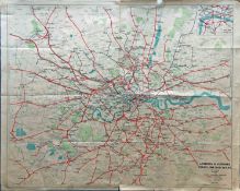 1951 quad-royal POSTER MAP 'London & Suburbs, Main Line Railways and connecting Railways of the