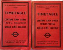 Pair of London Transport Officials' TIMETABLE BOOKLETS ('Inspector's Red Books') of Central Area