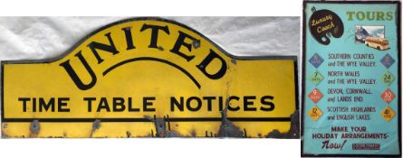 United Automobile Services ENAMEL SIGN 'Time Table Notices', approx 1930s/40s, measures 37" x 15" (