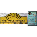 United Automobile Services ENAMEL SIGN 'Time Table Notices', approx 1930s/40s, measures 37" x 15" (