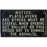 Great Western Railway (GWR) CAST-IRON SIGN "Notice. Platelayers and others must be careful when