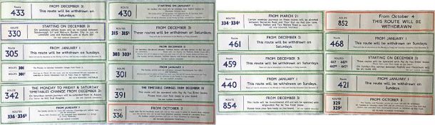 Quantity (22) of London Transport 1960s WINDOW SLIP POSTERS for RT, RF, GS-type buses detailing