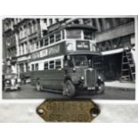 London Transport brass CHASSIS TAG, aka a DUMB-IRON PLATE, for double-deck bus ST 1050 accompanied