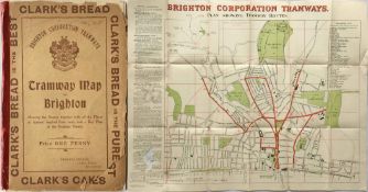 1915 Brighton Corporation Tramways fold-out MAP 'showing the Routes, together with all the Places of
