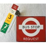 London Transport 1940s/50s enamel BUS STOP FLAG 'Request', a single-sided sign measuring 17" x