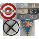 London Transport enamel 'DOLLY' BUS STOP PLATE (Request) plus GARAGE ALLOCATION STENCIL PLATES FOR