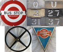 London Transport enamel 'DOLLY' BUS STOP PLATE (Request) plus GARAGE ALLOCATION STENCIL PLATES FOR