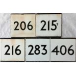 Selection of London Transport bus stop enamel E-PLATES for routes 206, 215, 216, 283 and 406. Some