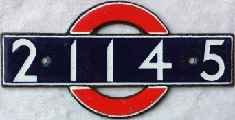 1949 (1938) London Underground enamel STOCK-NUMBER PLATE from R38-Stock driving motor car 21145