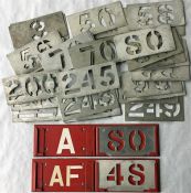 A pair of London Transport bus GARAGE & RUNNING NUMBER STENCIL-HOLDERS from A (Sutton) and AF (