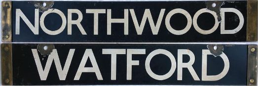 London Underground CO/CP Stock enamel DESTINATION PLATE for Northwood/Watford on the Metropolitan