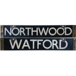London Underground CO/CP Stock enamel DESTINATION PLATE for Northwood/Watford on the Metropolitan