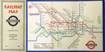 1937 London Underground diagrammatic, card POCKET MAP by H C Beck. Issue No 1, 1937. In good,