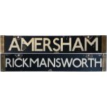 London Underground CO/CP Stock enamel DESTINATION PLATE for Amersham/Rickhamsworth on the