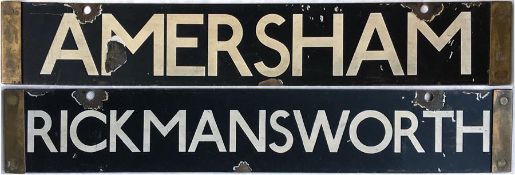 London Underground CO/CP Stock enamel DESTINATION PLATE for Amersham/Rickhamsworth on the