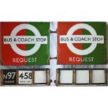 London Transport enamel BUS & COACH STOP FLAG (Request). A 1950s/60s 'bullseye'-style, double-
