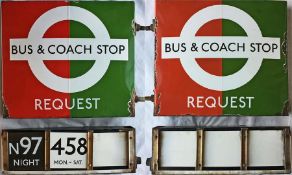 London Transport enamel BUS & COACH STOP FLAG (Request). A 1950s/60s 'bullseye'-style, double-