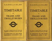 Pair of London Transport OFFICIALS' TIMETABLES of Trams and Trolleybuses, the issues dated