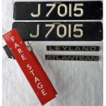 Selection of BUS ITEMS comprising a 1970s London Transport bus stop FARE STAGE SIGN (2 enamel plates