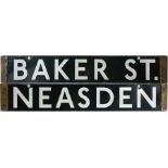 London Underground CO/CP Stock enamel DESTINATION PLATE for Baker St./Neasden on the Metropolitan