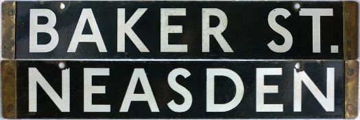 London Underground CO/CP Stock enamel DESTINATION PLATE for Baker St./Neasden on the Metropolitan