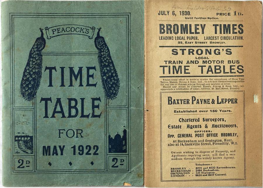 TIMETABLE BOOKLETS comprising "Peacock's" Watford Railway Time Table for May 1922 (includes some