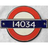 1937 London Underground enamel STOCK-NUMBER PLATE from O-Stock driving motor car 14034. These plates
