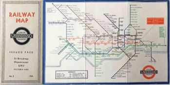1934 London Underground diagrammatic, card POCKET MAP. An early H C Beck issue, No 2 1934, and