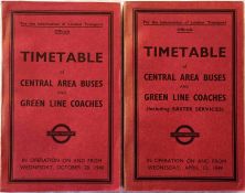 Pair of London Transport Officials' TIMETABLE BOOKLETS ('Inspector's Red Books') of Central Area