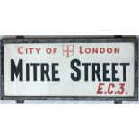 A City of London STREET SIGN from Mitre Street, EC3, a short thoroughfare off Aldgate in London's