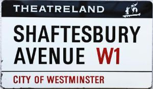A 1960s/70s City of Westminster fully-flanged enamel STREET SIGN from Shaftesbury Avenue, W1 in '