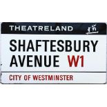 A 1960s/70s City of Westminster fully-flanged enamel STREET SIGN from Shaftesbury Avenue, W1 in '