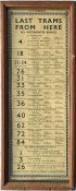 c1940s London Transport tram stop TIMETABLE PANEL, a glazed wooden frame of the traditional type