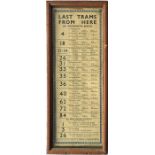 c1940s London Transport tram stop TIMETABLE PANEL, a glazed wooden frame of the traditional type