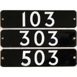 Set of London Underground 1973 Tube Stock enamel STOCK-NUMBER PLATES from a 3-car unit comprising