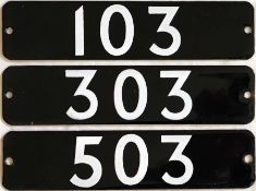 Set of London Underground 1973 Tube Stock enamel STOCK-NUMBER PLATES from a 3-car unit comprising