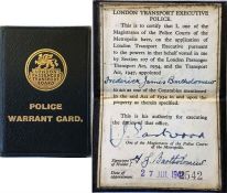 1948 London Transport Police WARRANT CARD in a leathercloth cover with the 'London Passenger