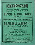National Omnibus TIMETABLE for Watford & North London District dated September 1931. These