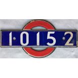 London Underground enamel 'bullseye' STOCK-NUMBER PLATE from 1938 tube stock driving motor car