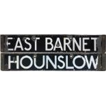 London Underground Standard Tube Stock enamel DESTINATION PLATE for East Barnet/Hounslow on the