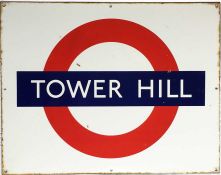 London Underground PLATFORM BULLSEYE SIGN from Tower Hill station on the District & Circle Lines.