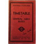 WW2 London Transport Officials' TIMETABLE BOOKLET ('Inspector's Red Book') of Central Area Buses