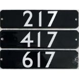 Set of London Underground 1973 Tube Stock enamel STOCK-NUMBER PLATES from a 3-car unit comprising