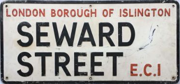 1960s/70s London Borough of Islington STREET SIGN for Seward Street, EC1 which is in Clerkenwell,