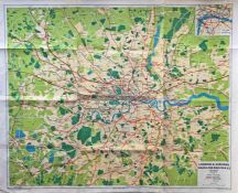 1956 quad-royal POSTER MAP 'London & Suburbs, Main Line Railways and connecting Railways of London